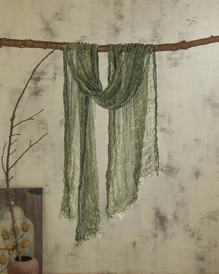 Unisex Flax Linen Scarf Soft Breathable Tasseled Striped Shawl Neckerchief 07FC0E-D4 - KOEEK