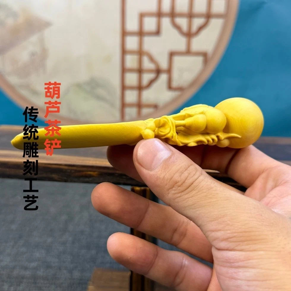 Boxwood Carved Gourd Tea Scoop Tea Accessories Fidget Hand Piece Home Décor 07FC0E-D4 - KOEEK
