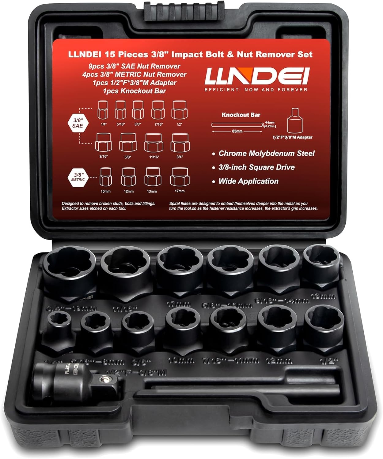 new LLNDEI Bolt Extractor Kit, 15PCS Easy Out Stripped Lug Nut 15PCS, Black LLNDEI - KOEEK