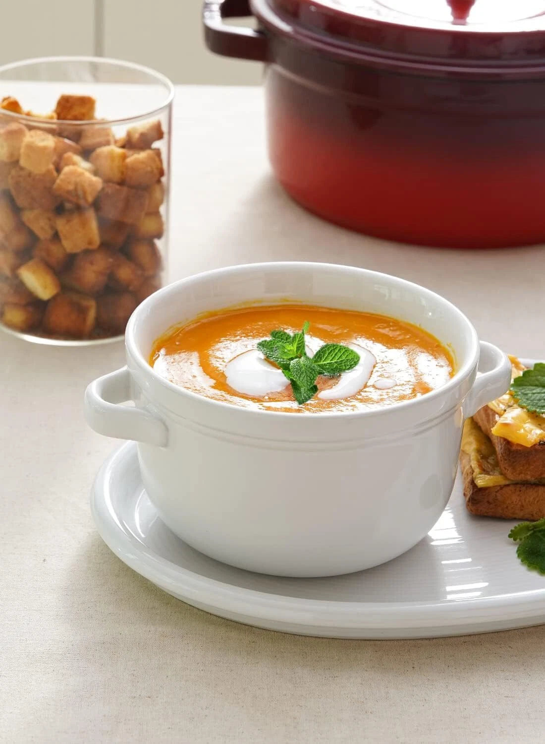 Soup Bowls with Handles, 28 oz, 5.5 in, Set of 4, White 07FC0E-D4 - KOEEK