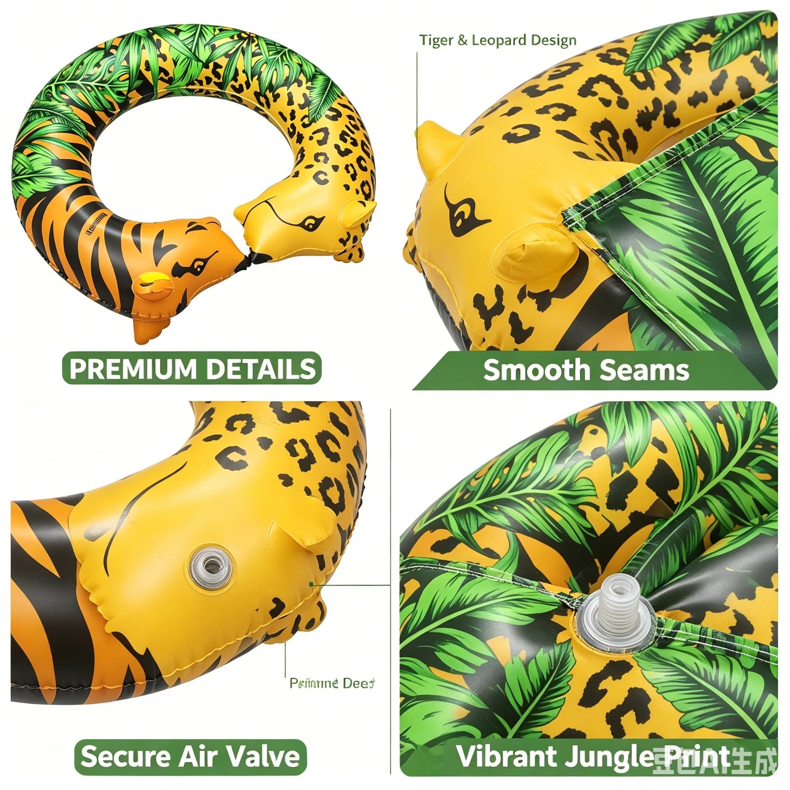 Jungle Print Inflatable Swim Tube 43x35 Heavy Duty Pool Float for Adults & Teens 07FC0E-D4 - KOEEK