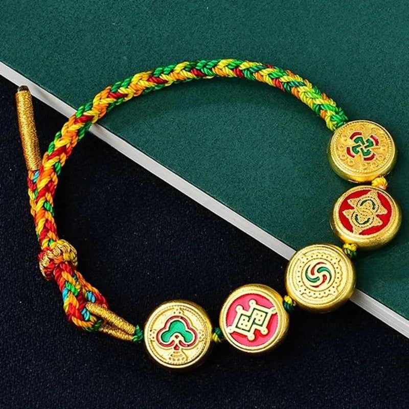 Zakiram Tibetan Thangka Hand Braid Rope Bracelet Five Way God Wealth Amulet 07FC0E-D4 - KOEEK