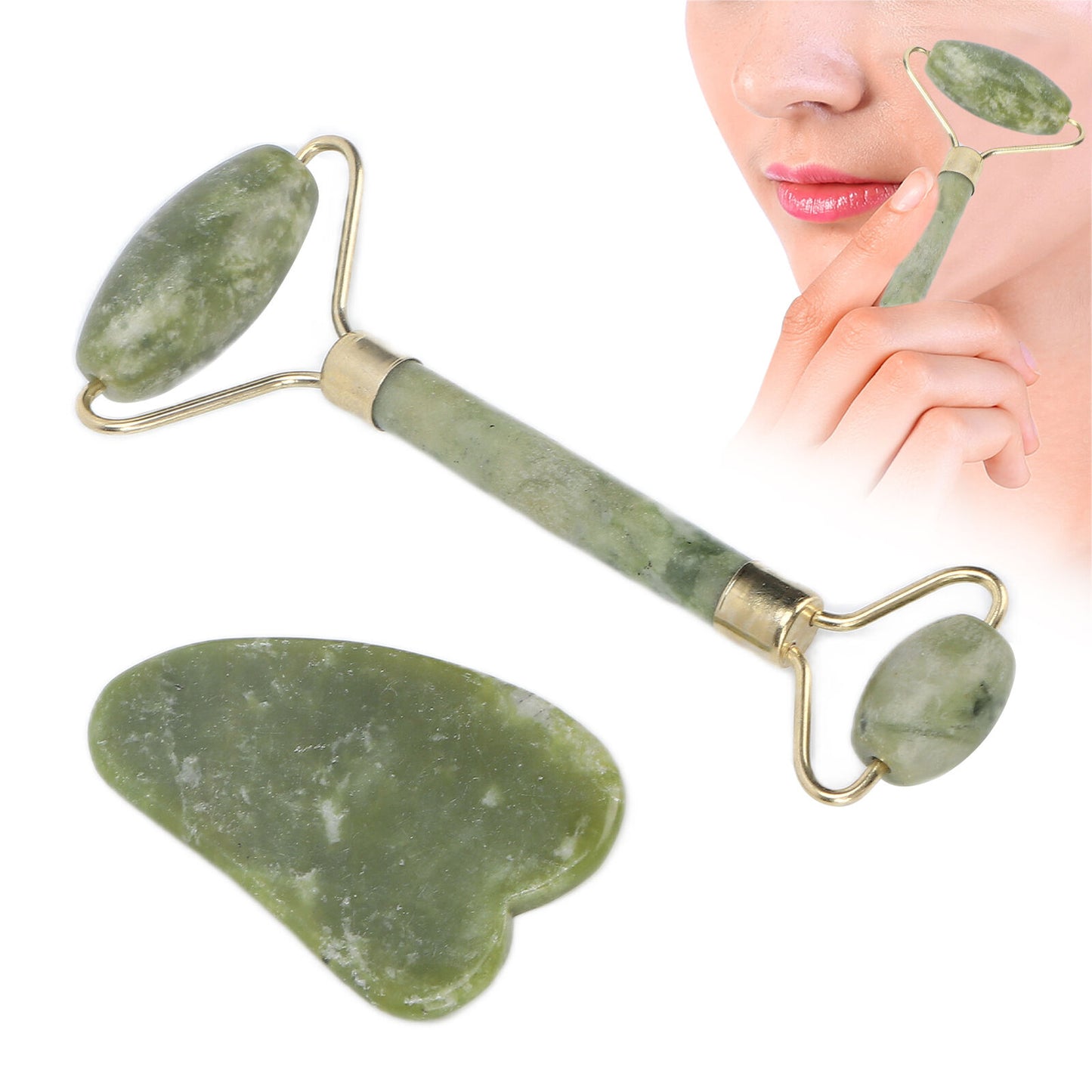 new Jade Roller Face Lifting Slimming Wrinkle Removal Double End Face Massage HGF koeek - KOEEK