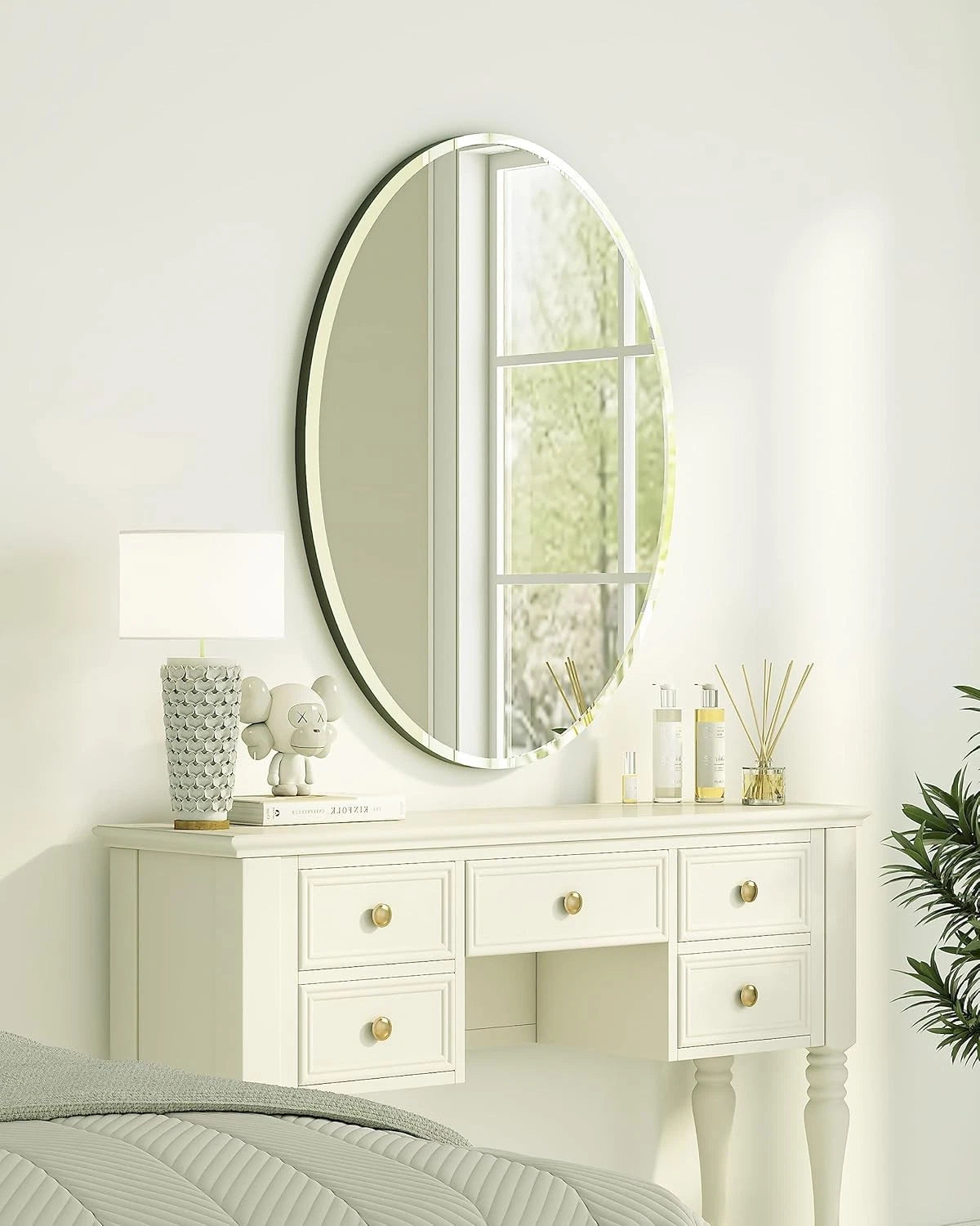 Bathroom Mirror for Over Sink-Oval Frameless Mirro -Beveled Polished Wall Mirror 07FC0E-D4 - KOEEK