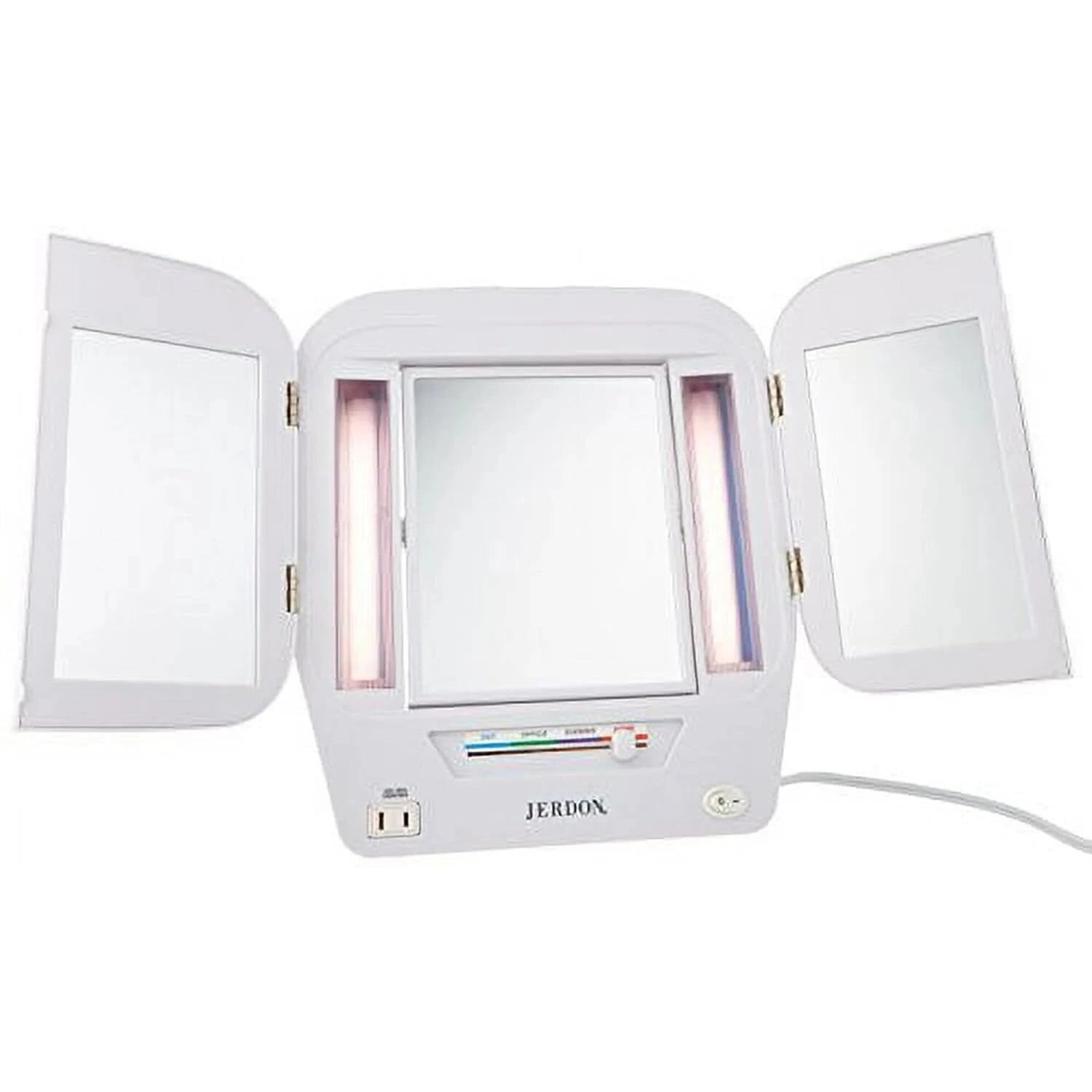 Modern Lighted Tri-Fold Makeup Mirror -with 5x Magnification and Multiple Lights 07FC0E-D4 - KOEEK