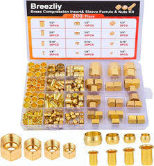 new 1/4", 3/8", 5/16", OD Brass Compression Insert,Sleeve Select Size, Gold 07FC0E-D4 - KOEEK