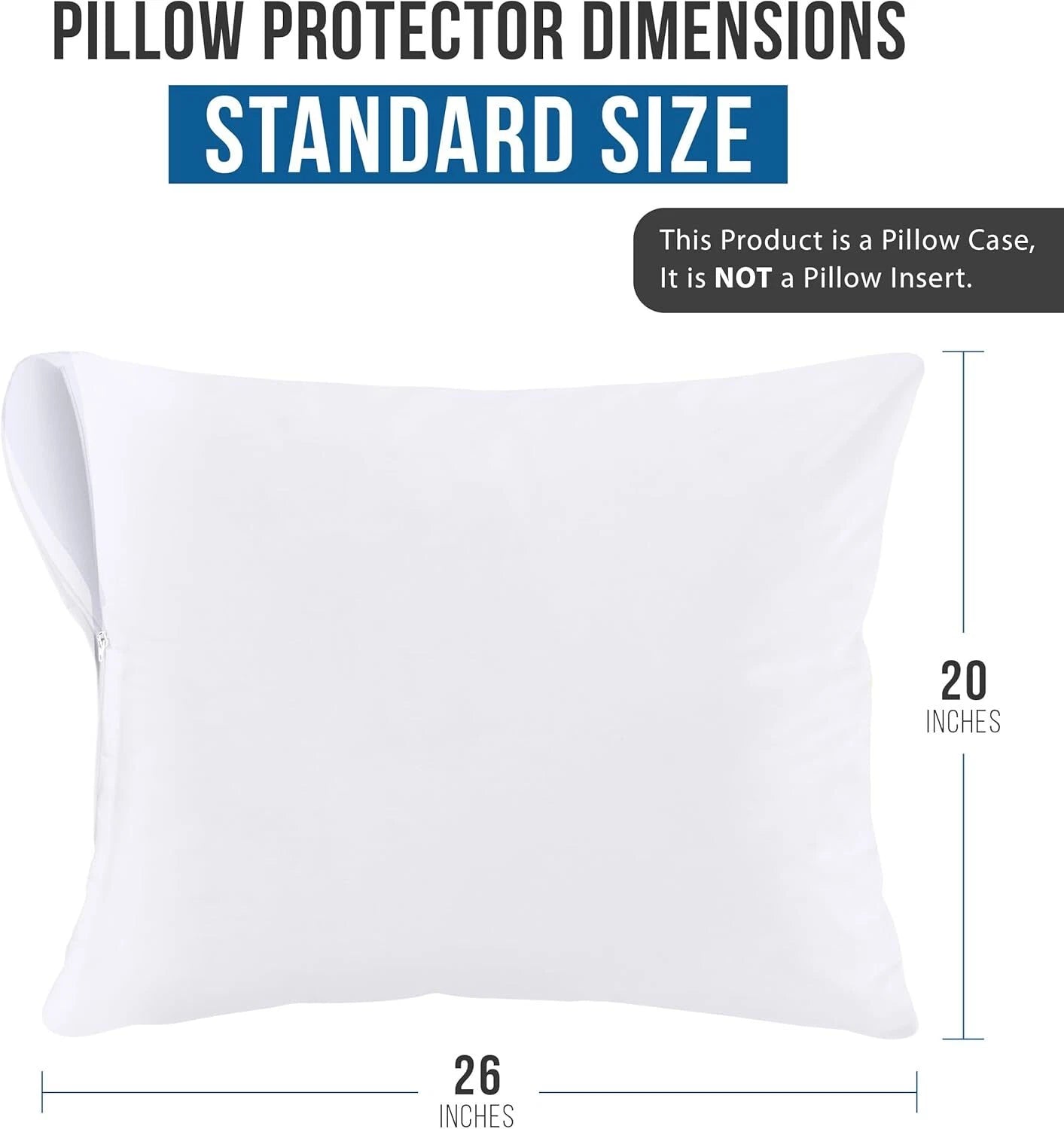 Waterproof Pillow Protectors Zippered (2 Pack, White) Standard Size, Zippered 07FC0E-D4 - KOEEK