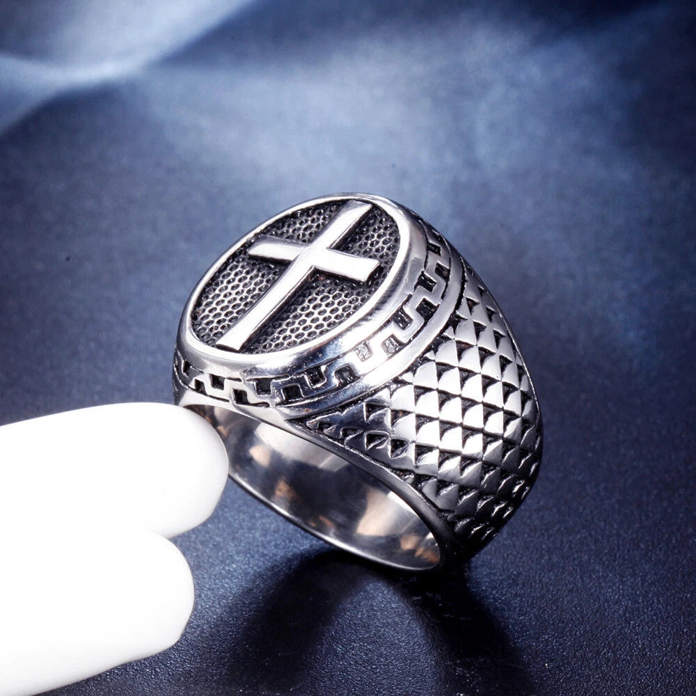 HotStainless Steel Mens Christian Cross Ring For Men Women Silver Size 7-13 07FC0E-D4 - KOEEK