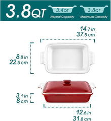 Casserole, 13x9 Baking Pan, 3.8-Quart Casserole Set , with Lid, Red 07FC0E-D4 - KOEEK
