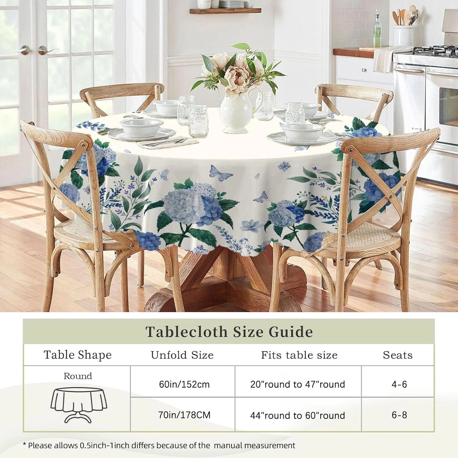 Round Table Cloths 60 in, Floral Tablecloth Waterproof, Wrinkle Free Polyester 07FC0E-D4 - KOEEK