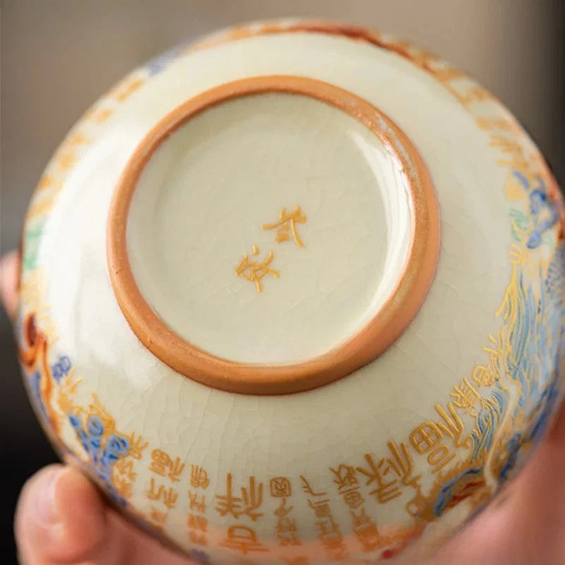 150ml Ceramic Ru Kiln Handpainted Dragon Phoenix Zen Tea-tasting Cup Master Cup 07FC0E-D4 - KOEEK