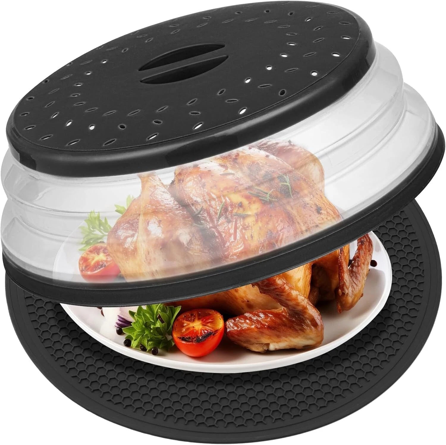 12" Microwave food Cover & Mat,Vented Collapsible Splatter Guard dish Plate lid 07FC0E-D4 - KOEEK