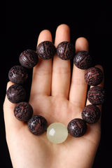 18mm Moonstone Pixiu Carved Beads Bracelet Rosewood Buddhist Prayer Jewelry 07FC0E-D4 - KOEEK