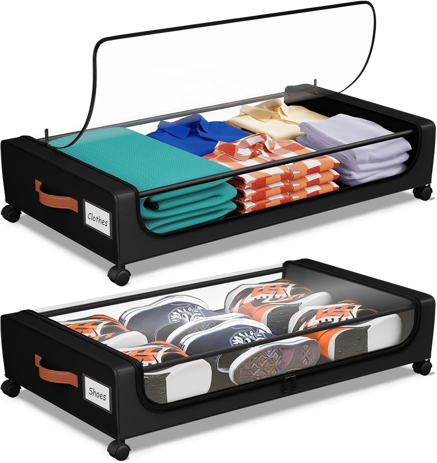 Storage cabinet under bed with wheels, transparent lid and handle 07FC0E-D4 - KOEEK