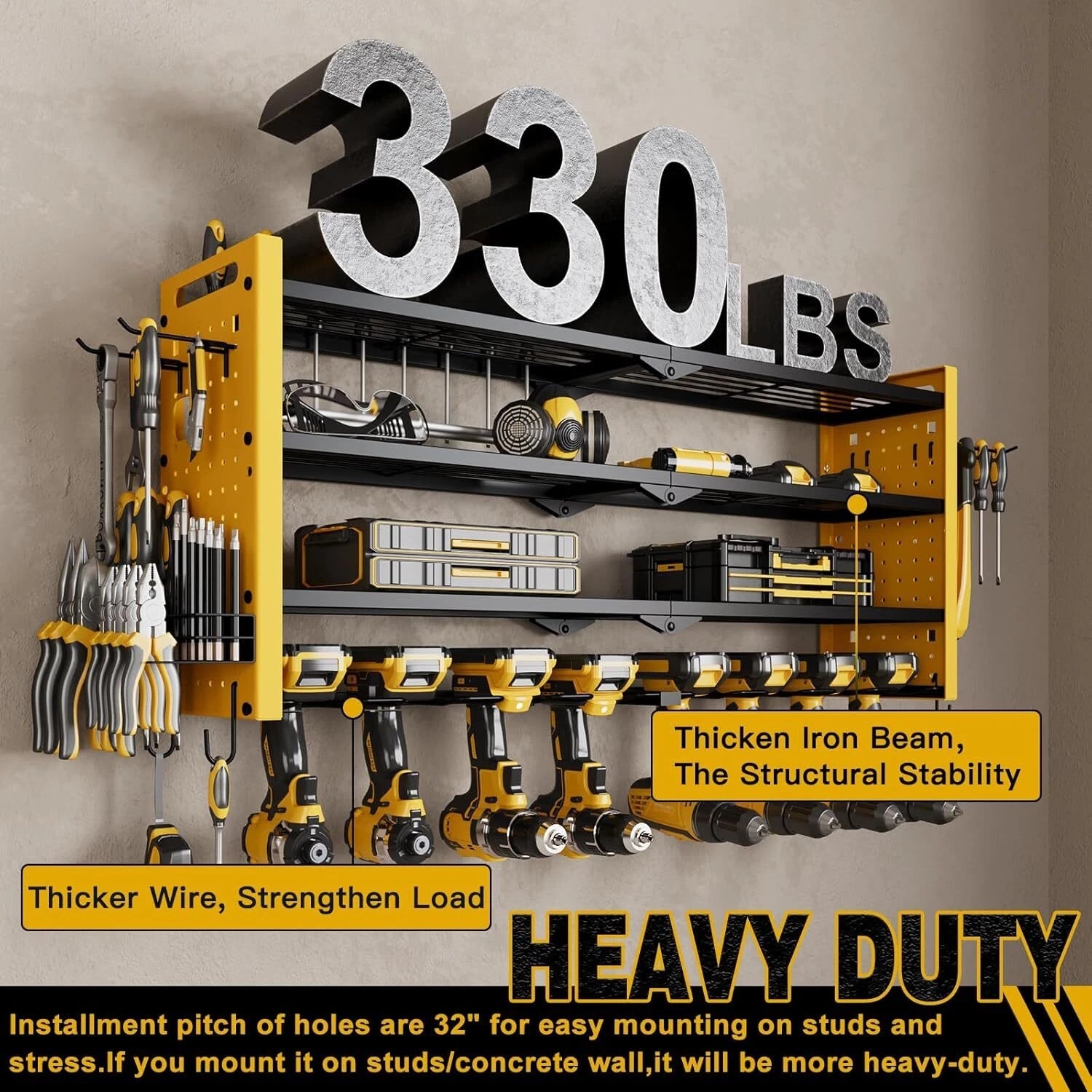 Wall Mounted Power Tool Organizer, 4 Tier Large Capacity Tool Rack 07FC0E-D4 - KOEEK