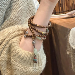 Qinan Agarwood Bead Bracelet Elastic Four Strand Womens Jewelry 07FC0E-D4 - KOEEK