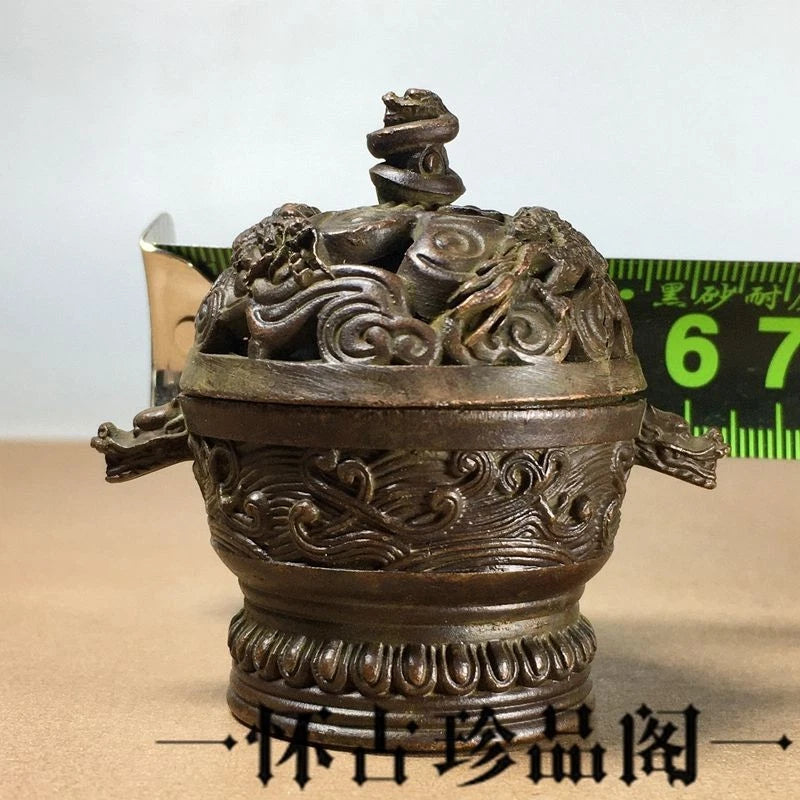 Chinese Double Dragon Incense Burner With Lid Tea Ceremony Home Decor 07FC0E-D4 - KOEEK