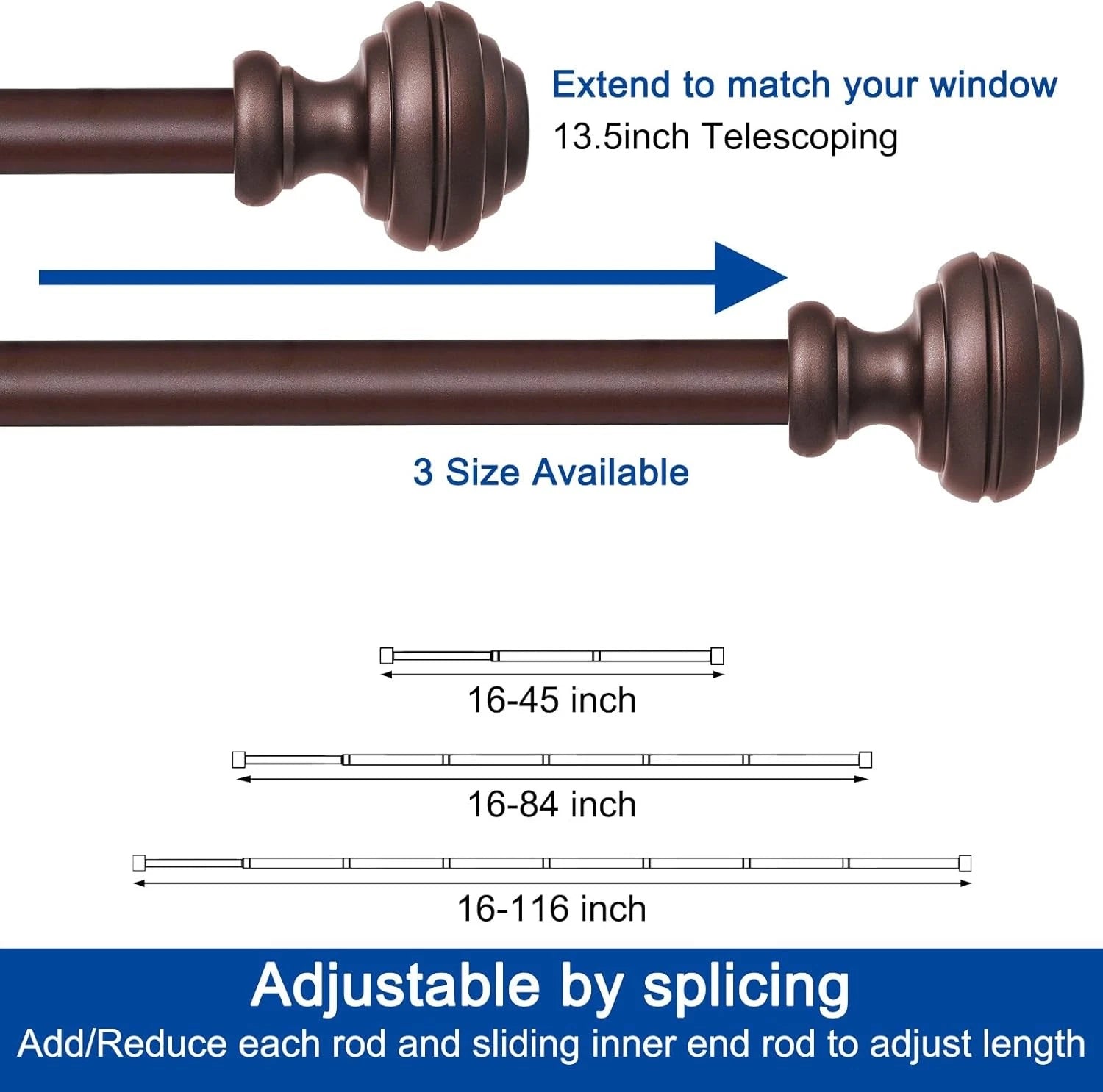 Bronze curtain rod, suitable for windows measuring 16.5 to 45 inches, 3/4 inch 07FC0E-D4 - KOEEK