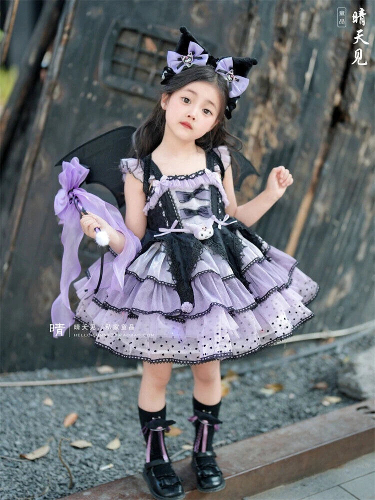Cute Kuromi Girl Princess Dress Kawaii Kids Halloween Lace Dress Cosplay Costume 07FC0E-D4 - KOEEK