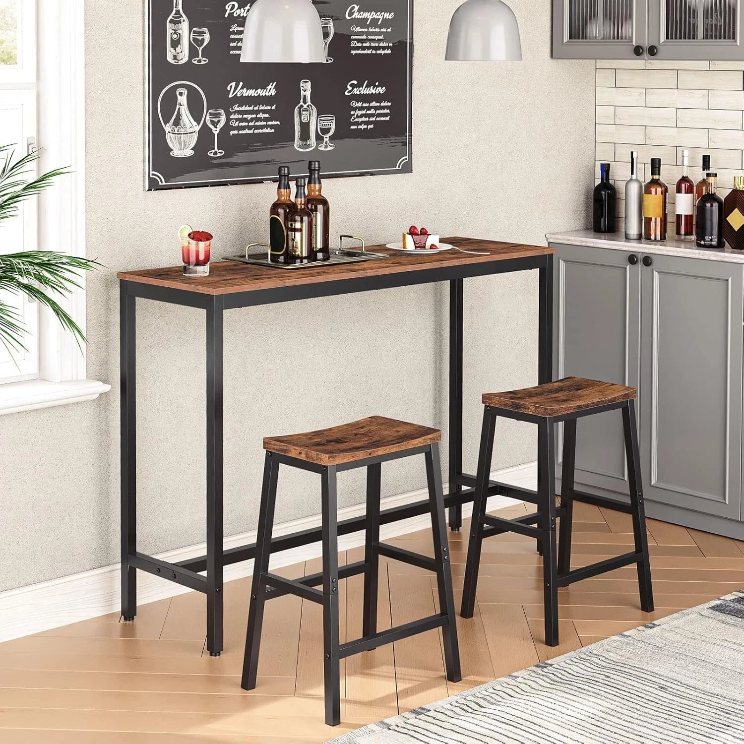 Bar stool, set of 2 bar chairs, 23.6-inch saddle stool 07FC0E-D4 - KOEEK