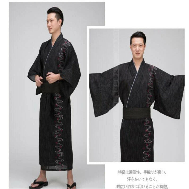 Japanese Yukata Kimono Double-layered Cotton Bathrobe Robe Men's Long Pajamas 07FC0E-D4 - KOEEK