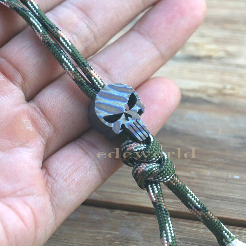 Flame TC4 Titanium Punisher Skull Parachute Cord Lanyard Bead Pendant DZ-01F EDC 07FC0E-D4 - KOEEK