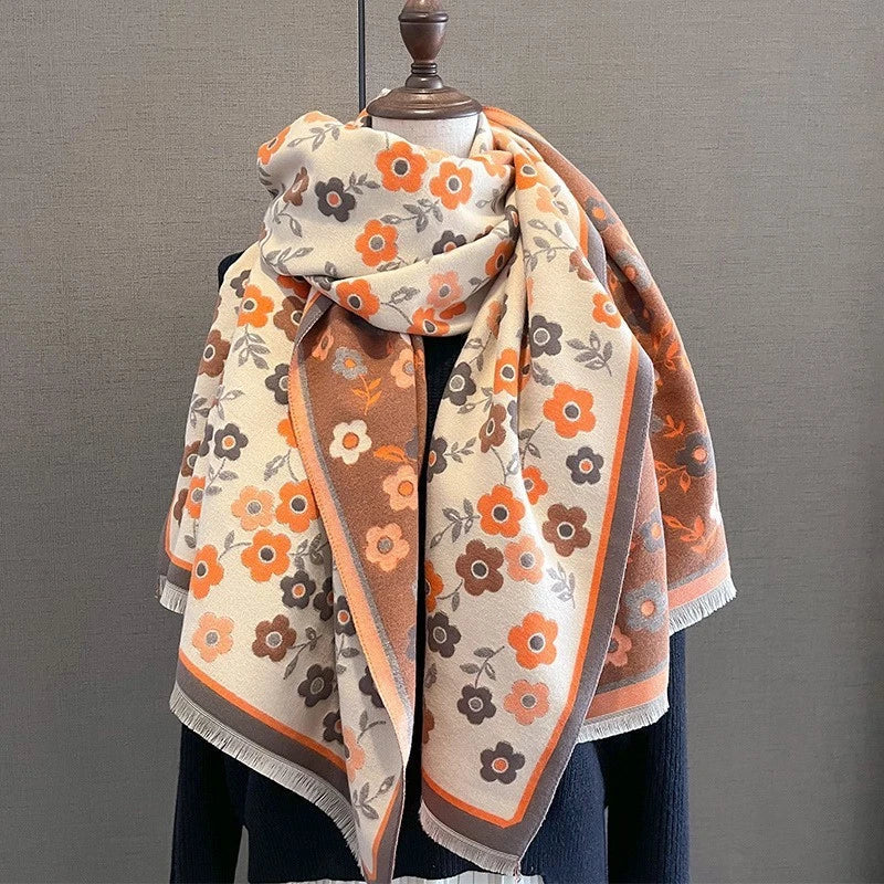 Womens Pink Floral Cashmere Scarf Large Blanket Winter Shawl Bandana Neckerchief 07FC0E-D4 - KOEEK
