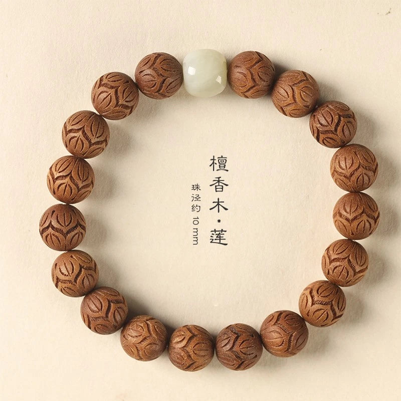 10mm  Lotus Wooden Bracelet Single Strand Artistic Men Women Accessory 07FC0E-D4 - KOEEK
