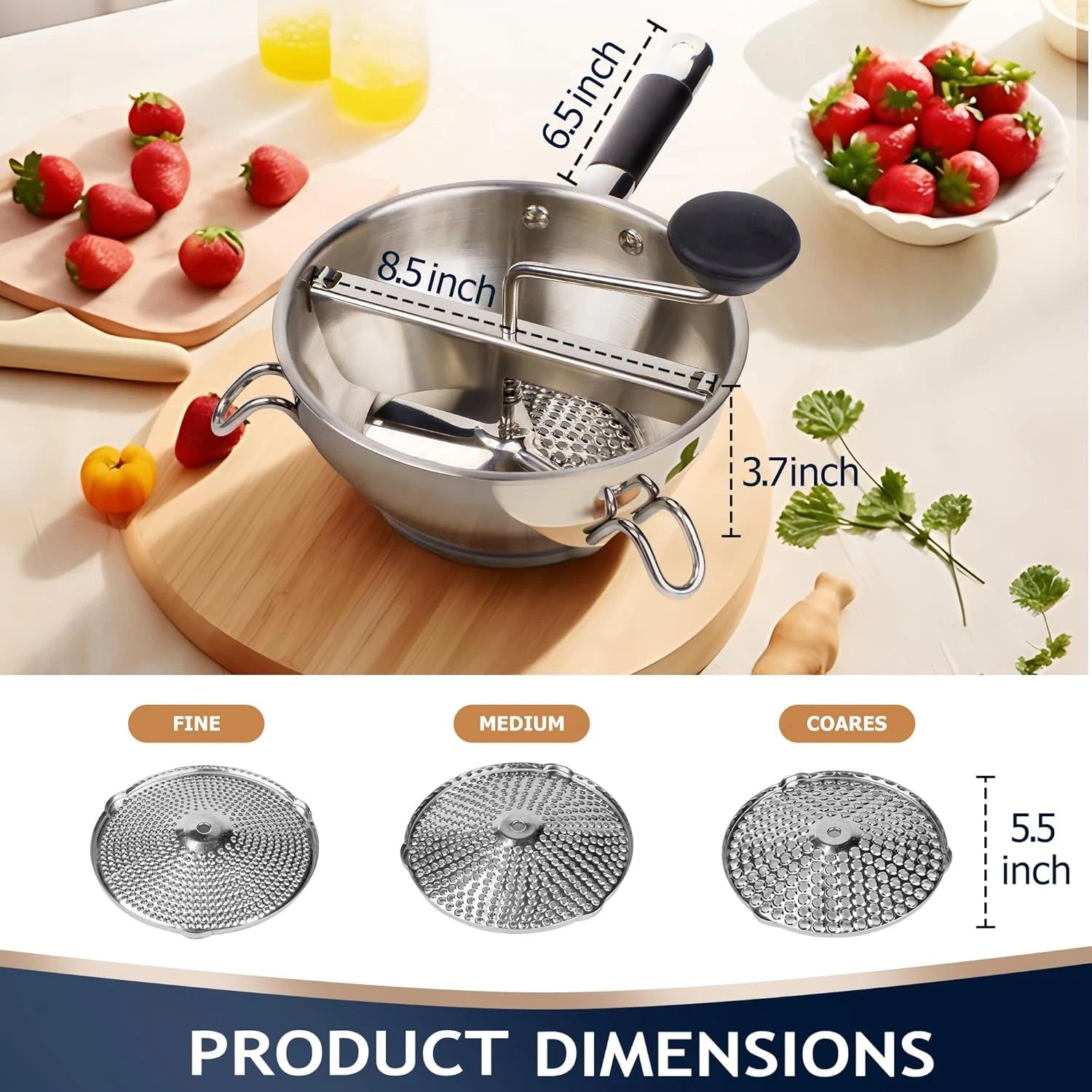 Food grinder made of stainless steel, equipped with 3 grinding discs 07FC0E-D4 - KOEEK