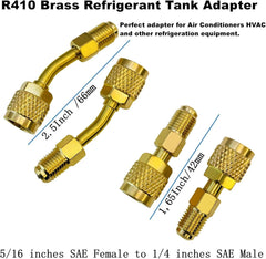 new R410a Adapter for Mini Split 2 Straight + 2 Angled +2 Tank Adapters, Brass 07FC0E-D4 - KOEEK