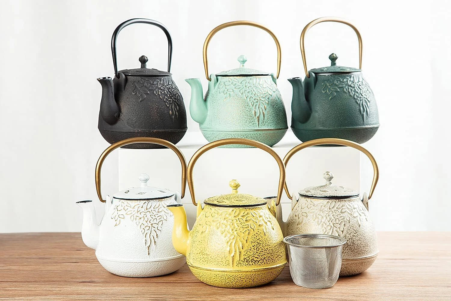 Teapot, cast iron teapot with infuser, enameled interior, holds 40 ounces of tea 07FC0E-D4 - KOEEK