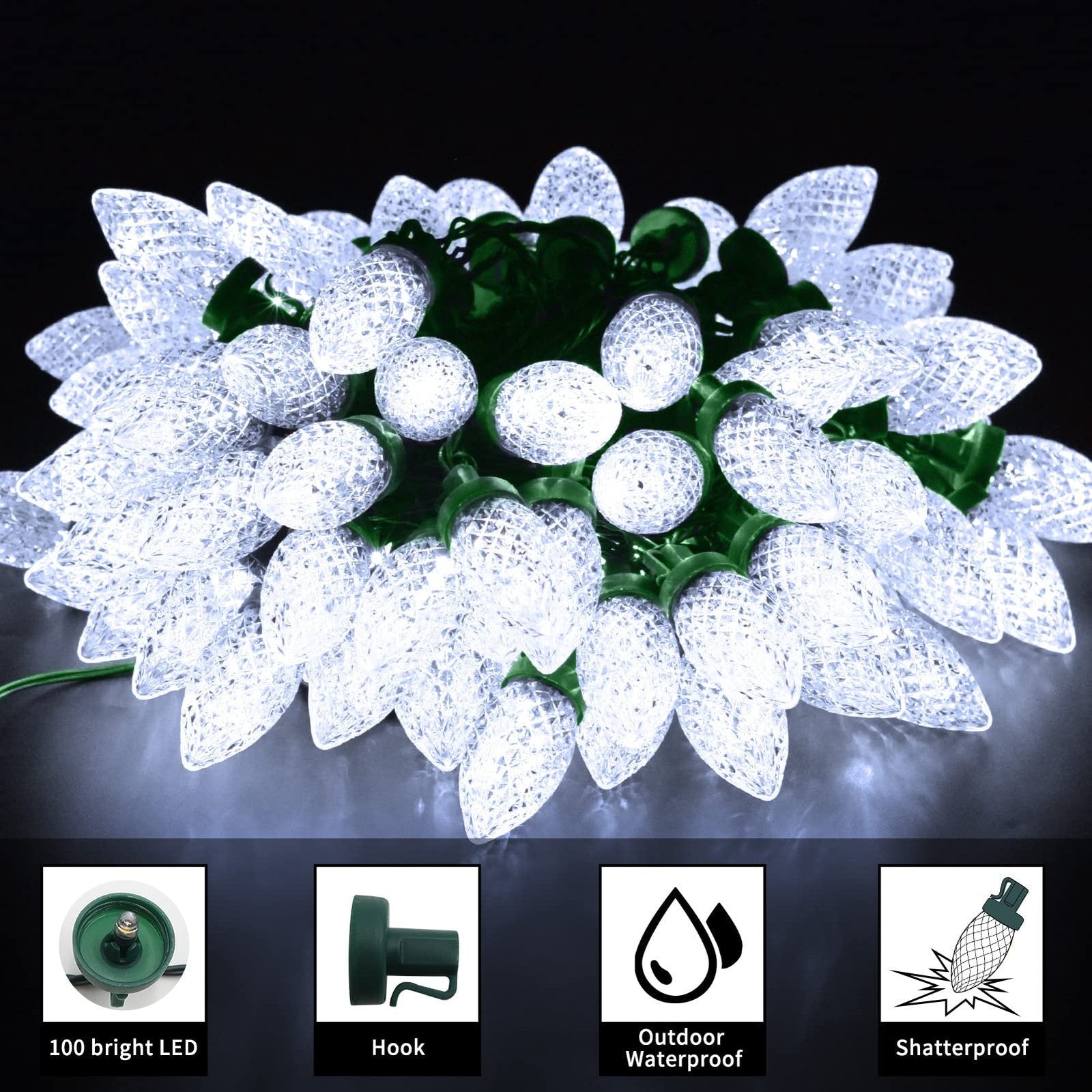 C9 Christmas String Lights 66ft 100 LED Strawberry Lights UL Plug C9 String L... 07FC0E-D4 - KOEEK