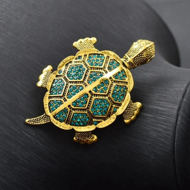Vintage Turtle Brooch Rhinestone Pin Jewelry Gift 7.5x4.8CM 07FC0E-D4 - KOEEK