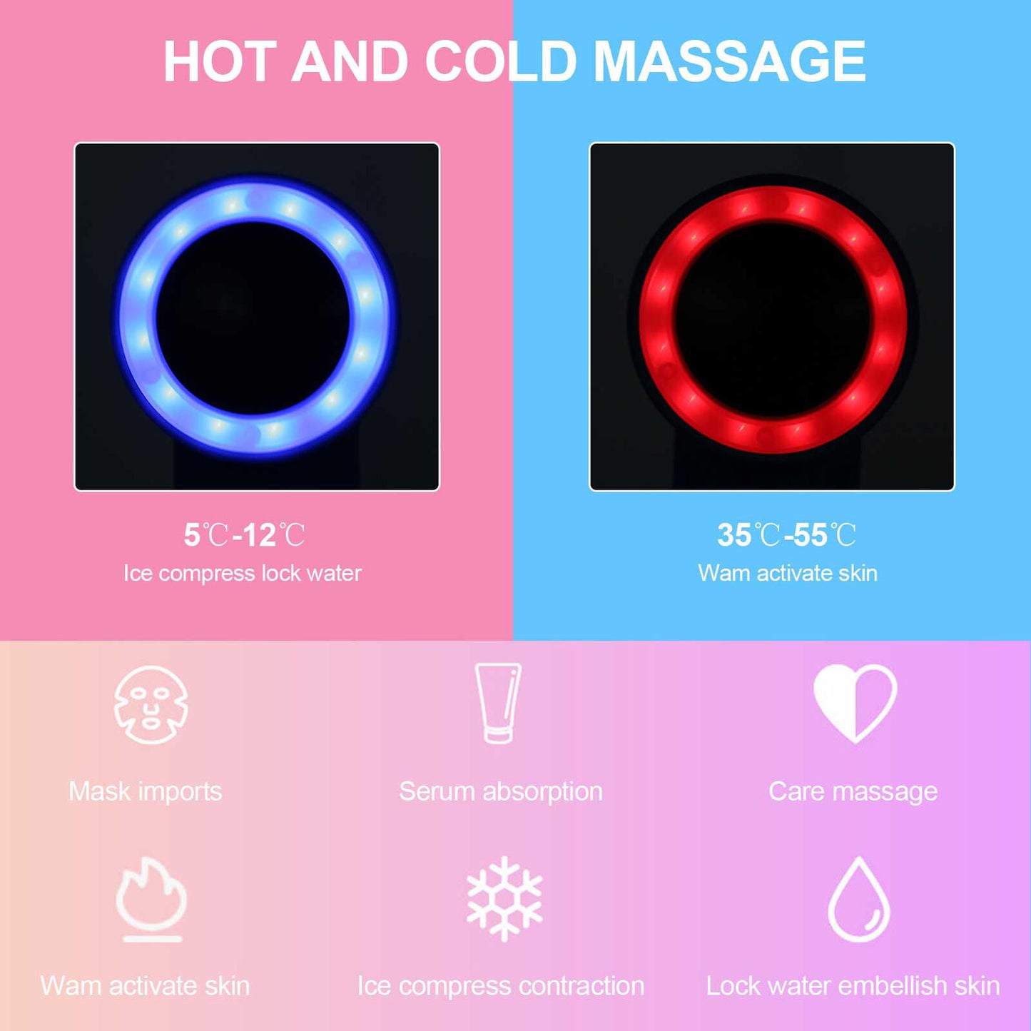 ny 5‑55℃ Hot Cold Face Hammer Red Blue Light Face Whitening Care Machine Blue