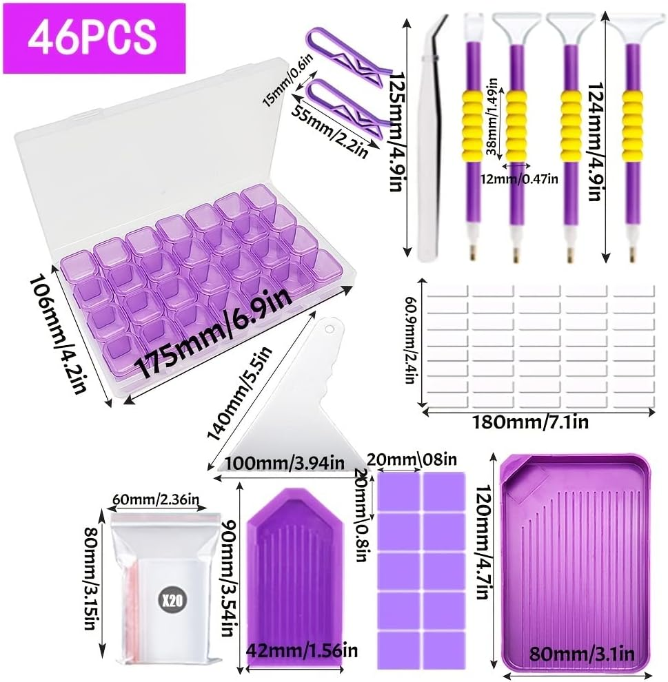 nye 46 STK DIY diamantmalerier og tilbehørssæt Flere størrelser Maleri Pe