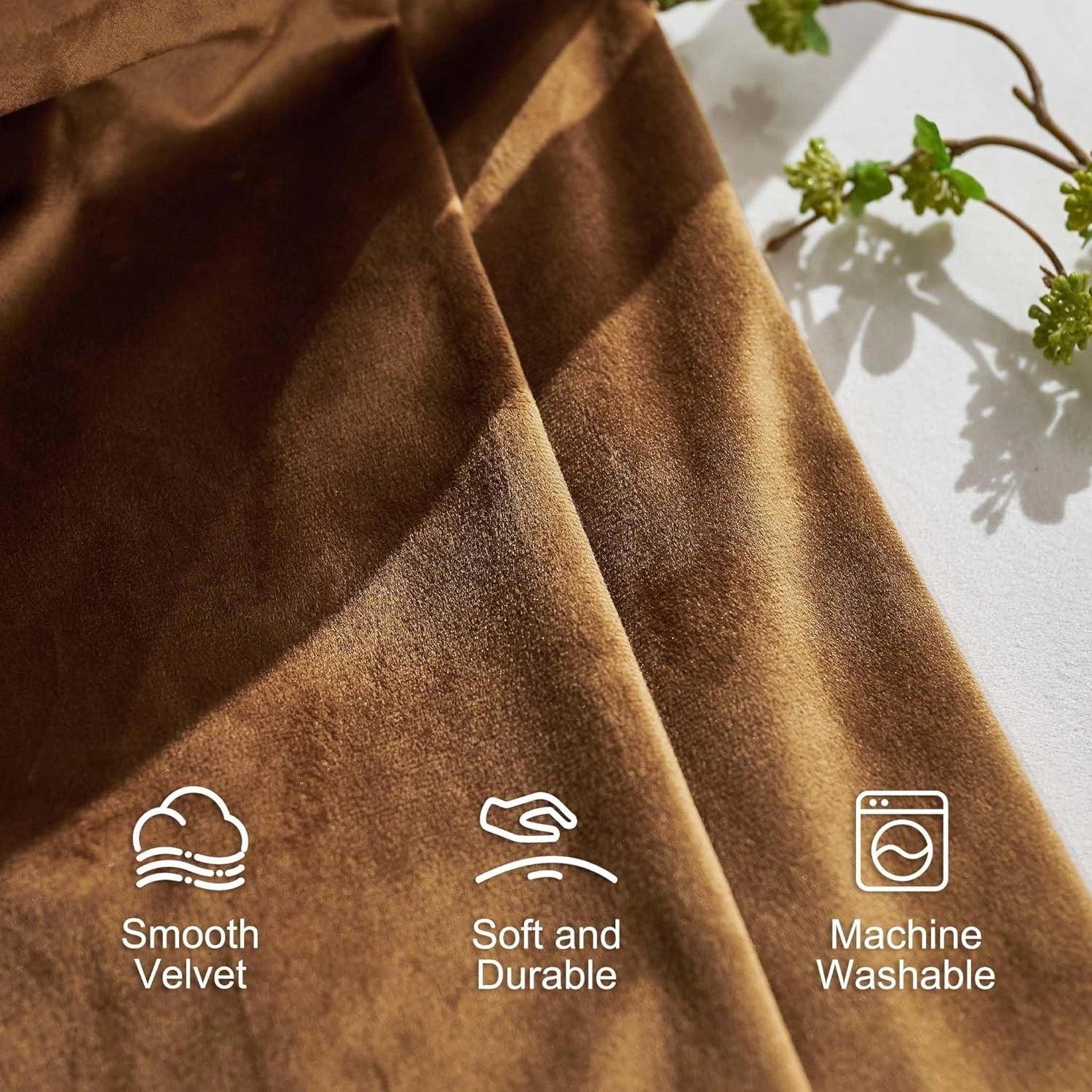 Golden brown blackout velvet curtains Size: 52 inches × 84 inches, golden brown. 07FC0E-D4 - KOEEK