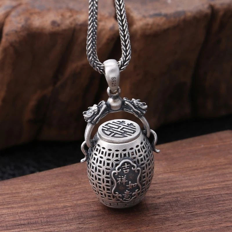 Double Happiness Lucky Ghau Box Pendant Openable Amulet Necklace Vintage Chinese 07FC0E-D4 - KOEEK