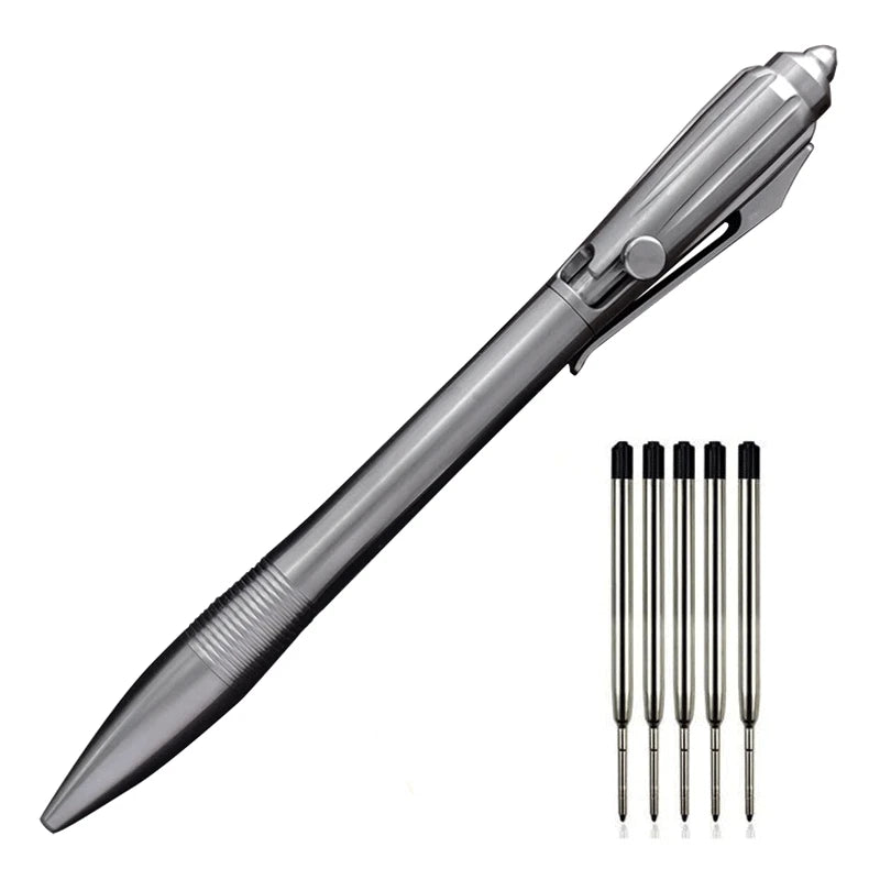 EDC Titanium Alloy Pocket Ballpoint Pen Tactical Working Signature Pen 5-Refills 07FC0E-D4 - KOEEK
