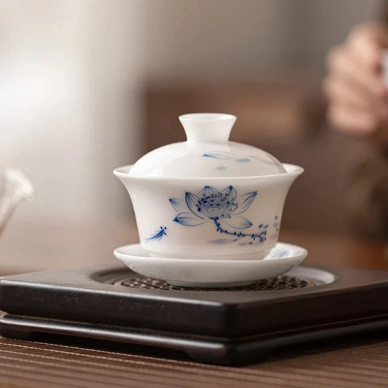 150ml Sancai Gaiwan White Porcelain Tea Bowl Chinese Household High-end Teaware 07FC0E-D4 - KOEEK