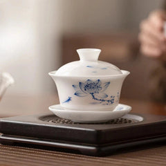 150ml Sancai Gaiwan White Porcelain Tea Bowl Chinese Household High-end Teaware 07FC0E-D4 - KOEEK