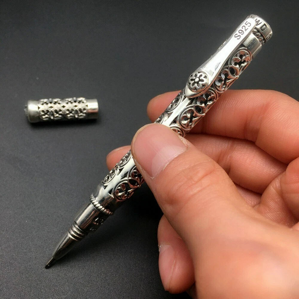 S925 Silver High Quality Ballpoint Pen EDC Tactical Signature Pen Gift 07FC0E-D4 - KOEEK