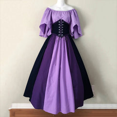 Medieval Retro Clothing Women Dresses Contrasting Colors Dresses Costume Party 07FC0E-D4 - KOEEK