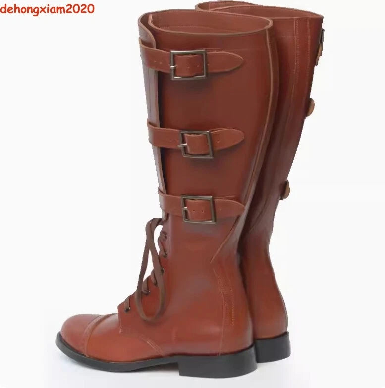 WWII US Military Cavalry Hoplite Retro  Long Boots Cowhide Tactical Army Shoes 07FC0E-D4 - KOEEK