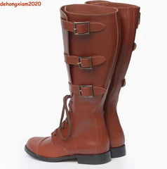 WWII US Military Cavalry Hoplite Retro  Long Boots Cowhide Tactical Army Shoes 07FC0E-D4 - KOEEK