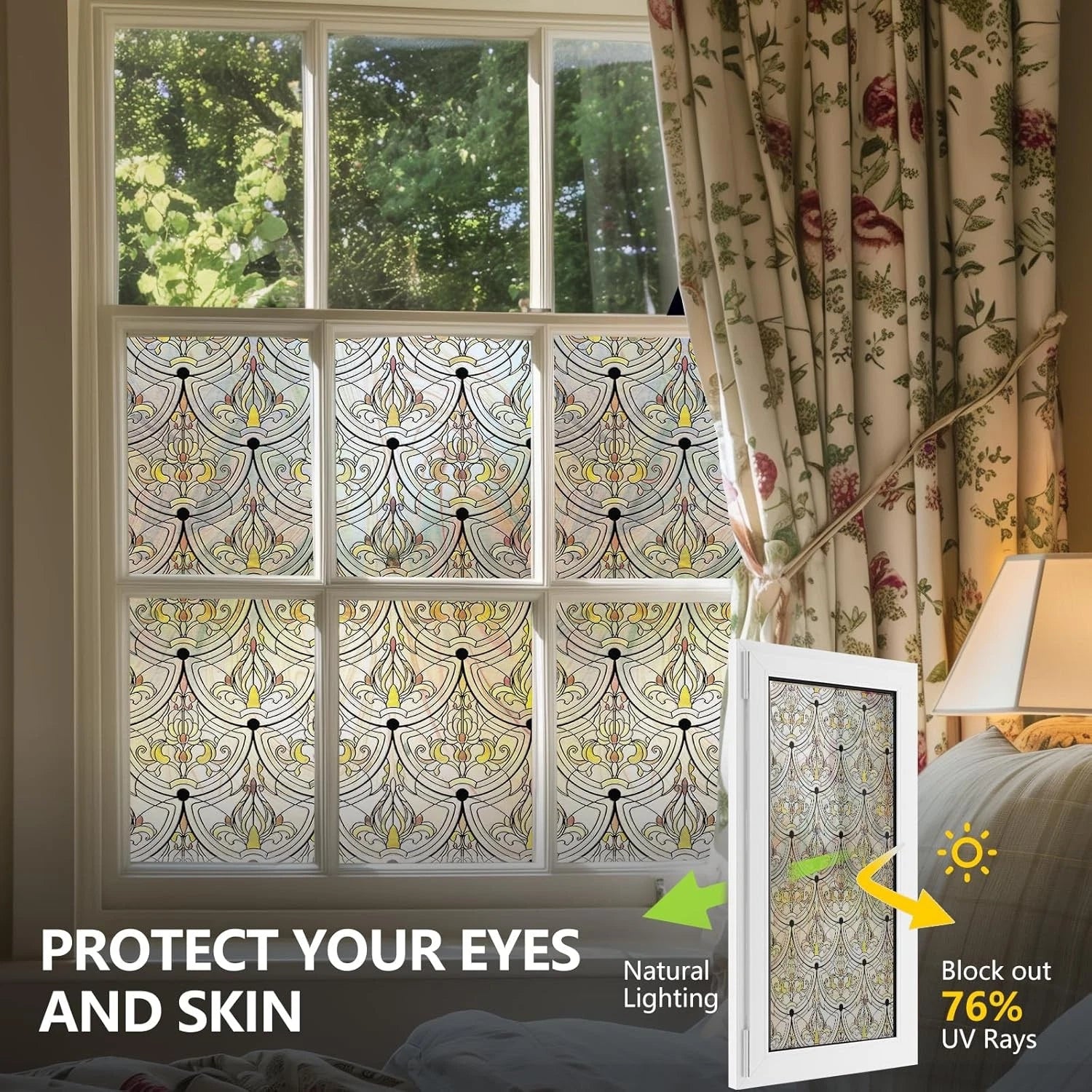 3D painted glass window film, dimensions: 17.5 inches × 47.24 inches 07FC0E-D4 - KOEEK