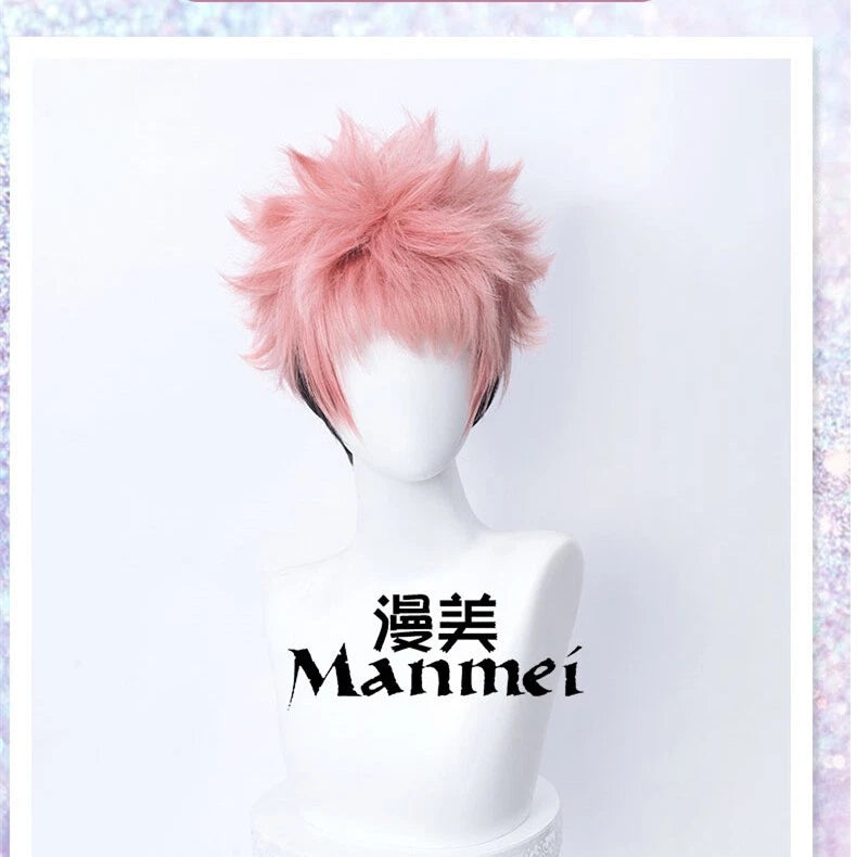 Anime Jujutsu Kaisen Itadori Yuji Cosplay Wig Men Pink+Black Short Hairpiece Wig 07FC0E-D4 - KOEEK