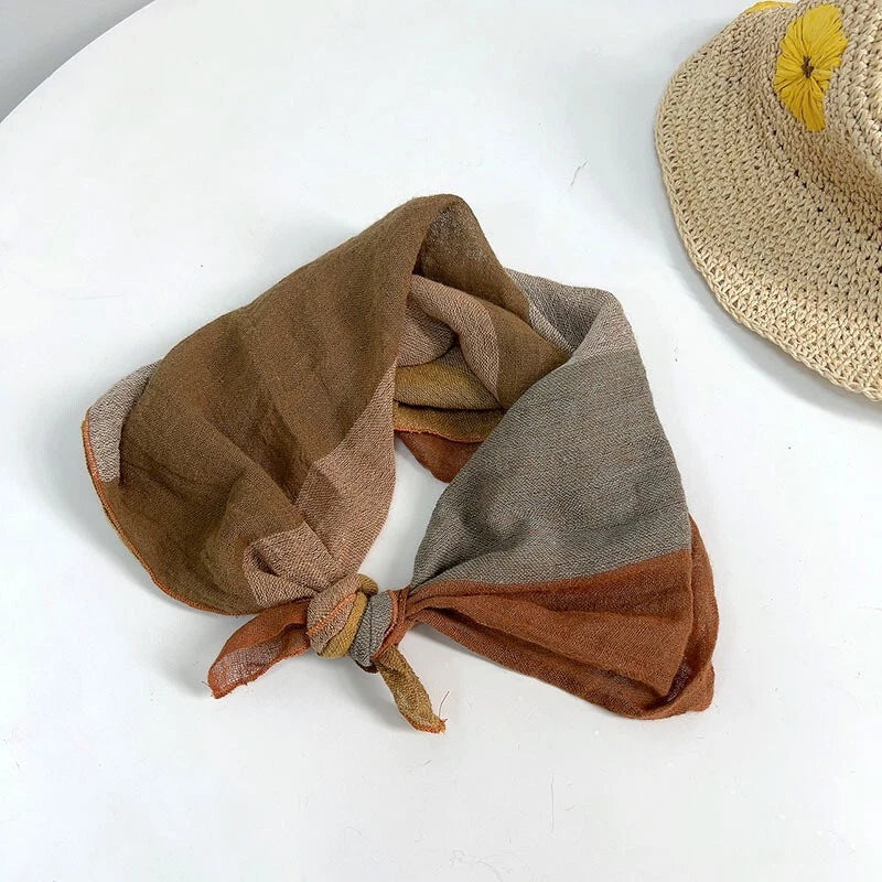 Womens  Flax Linen Colorful Stripe Bandana Neck Wrap Soft Neckerchief Scarf 07FC0E-D4 - KOEEK