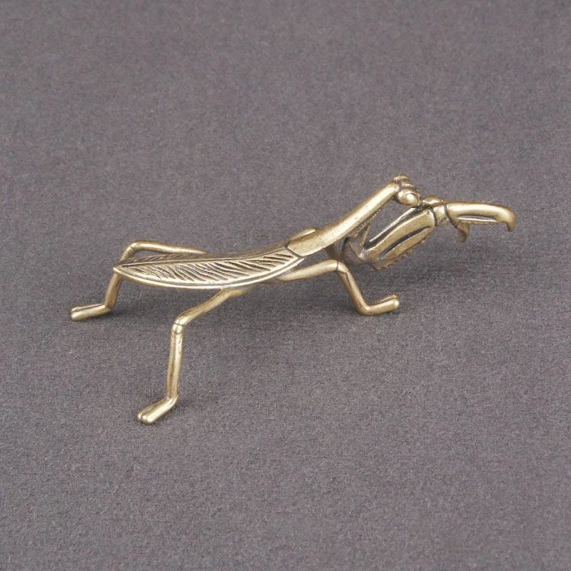 7.8cm Exquisitely Chinese Retro Brass Mantis Desktop Ornament Tea Pet Handicraft 07FC0E-D4 - KOEEK