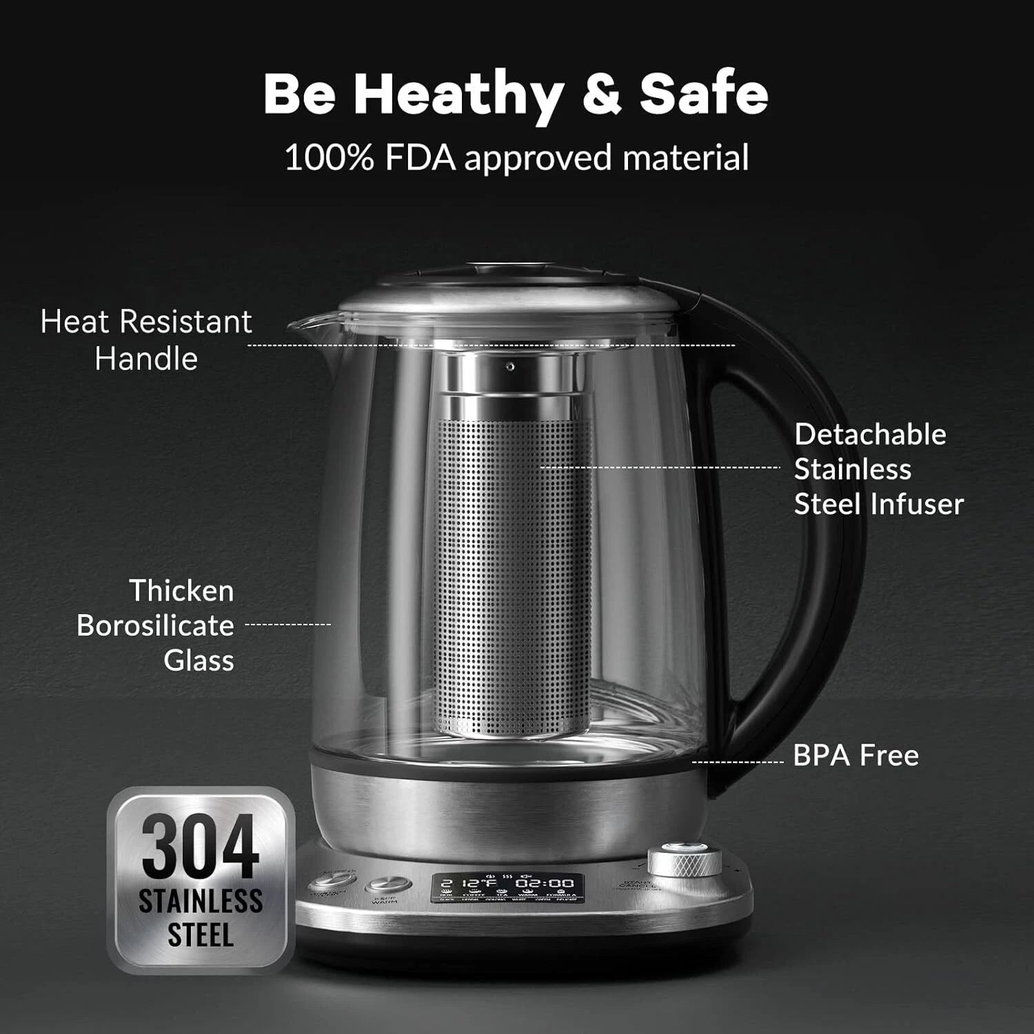 Tea Kettle Electric Tea Kettle with Removable Infuser, 9 Preset Brewing Programs 07FC0E-D4 - KOEEK