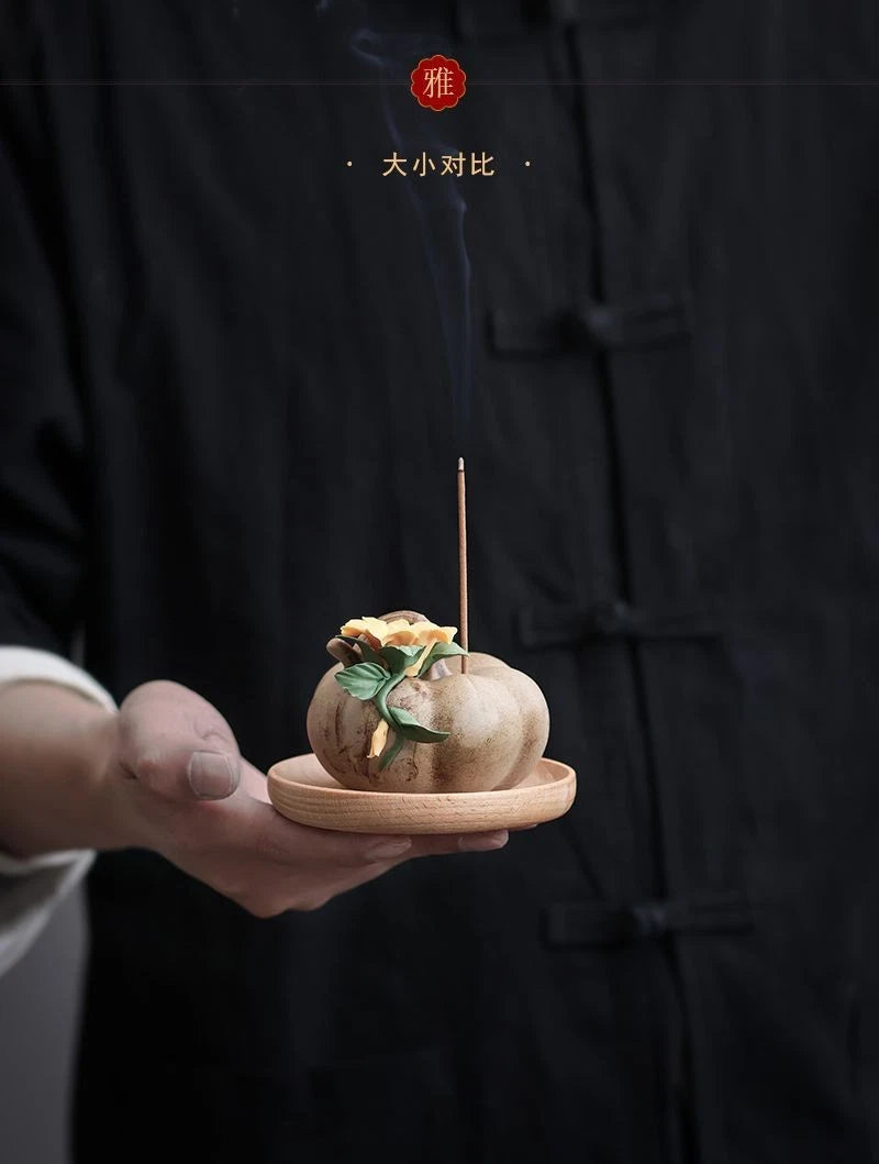Ceramic Pumpkin Stick Incense Holder Zen Tea Room Home Indoor Decor 07FC0E-D4 - KOEEK
